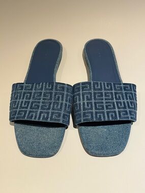 Givenchy Denim Slide Sandals with Patterned Strap